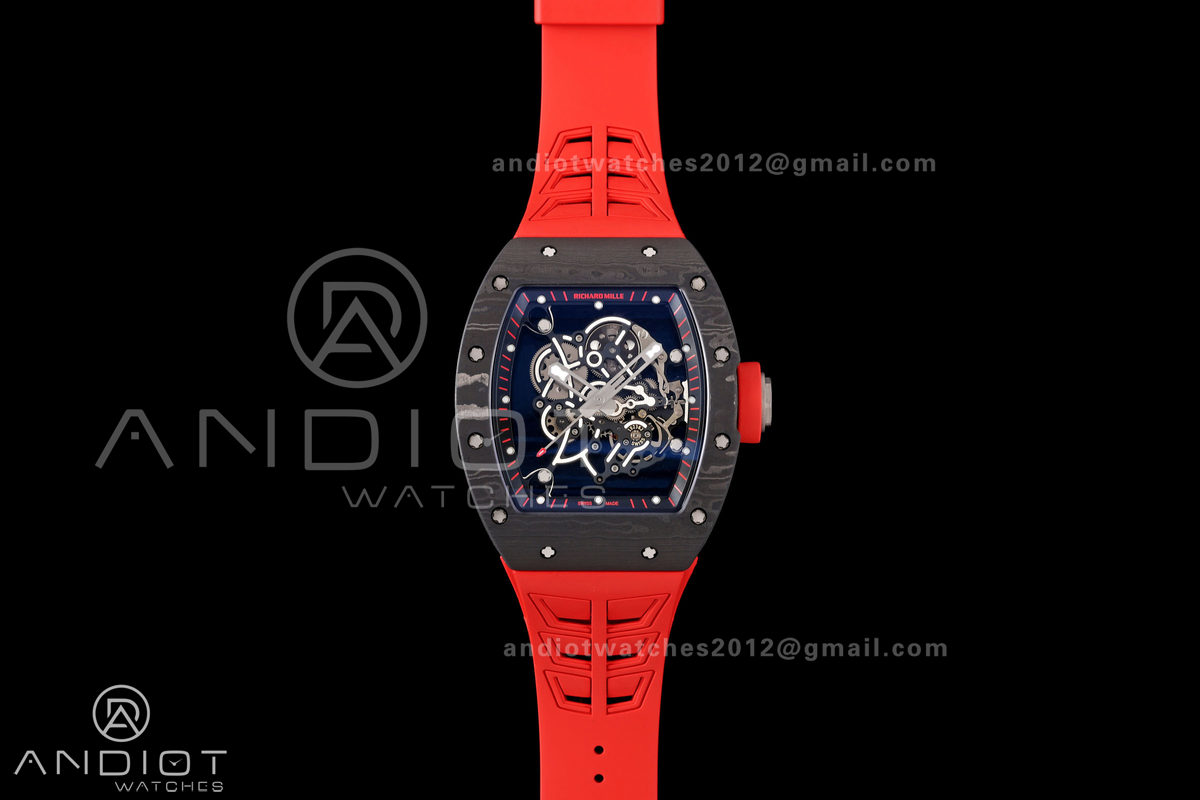 RM055 NTPT/Ti Mille Studio 1:1 Best Edition Black/Red Inner Bezel on Red Rubber Strap RMUL2 Super Clone (Custom Case Set)